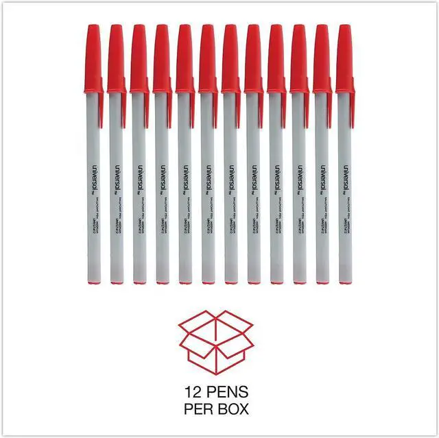 Alt view image 11 of 13 - UNIVERSAL Economy Ballpoint Stick Oil-Based Pen Red Ink Medium Dozen 27412