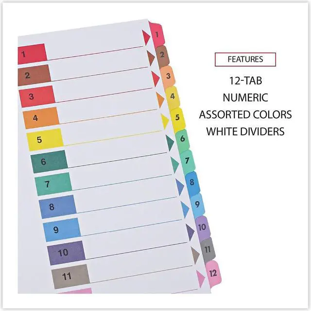 Alt view image 7 of 10 - UNIVERSAL Table of Contents Dividers Assorted Color 12-Tab 1-12 Letter White 6