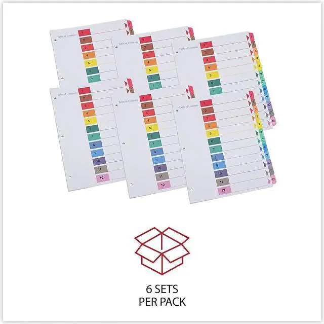 Alt view image 8 of 10 - UNIVERSAL Table of Contents Dividers Assorted Color 12-Tab 1-12 Letter White 6