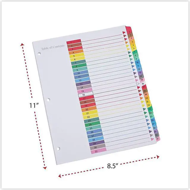 Alt view image 6 of 9 - UNIVERSAL Table of Contents Dividers Assorted Color 31-Tab 1-31 Letter White 31