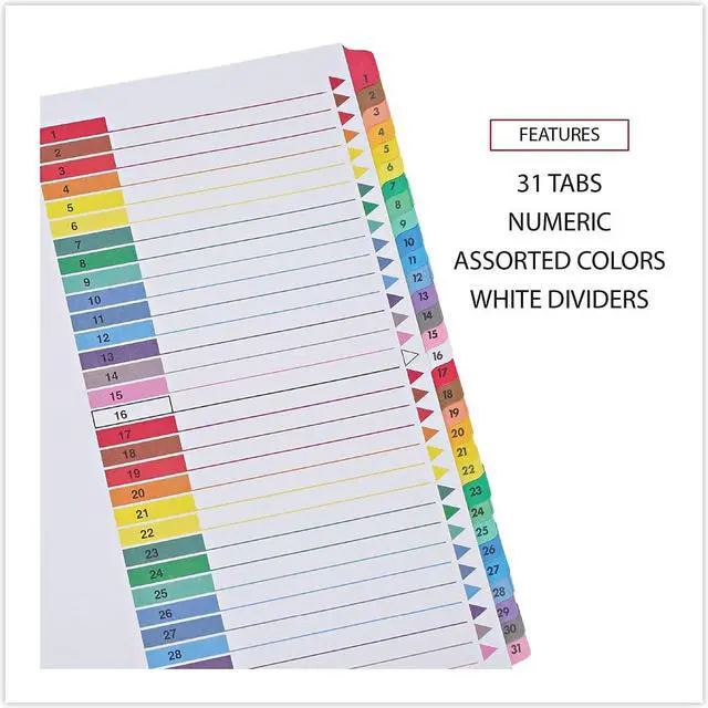 Alt view image 7 of 9 - UNIVERSAL Table of Contents Dividers Assorted Color 31-Tab 1-31 Letter White 31