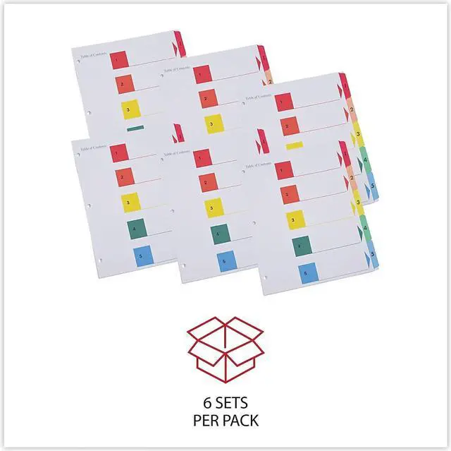 Alt view image 7 of 9 - UNIVERSAL Table of Contents Dividers Assorted Color 5-Tab 1-5 Letter White 6