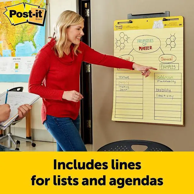 Alt view image 18 of 20 - 3M 561VAD4PK Self-Stick Easel Pads, Ruled, 25 x 30, Yellow, 4 30-Sheet Pads/Carton