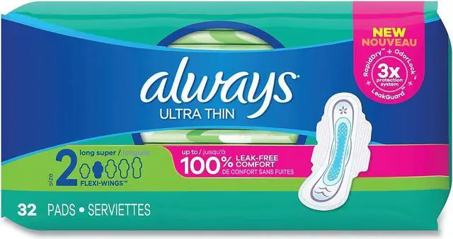 Alt view image 2 of 7 - Always Ultra Thin Pads with Wings Size 2 Long Super Absorbent 32/Pack 3 Packs/Carton 97020