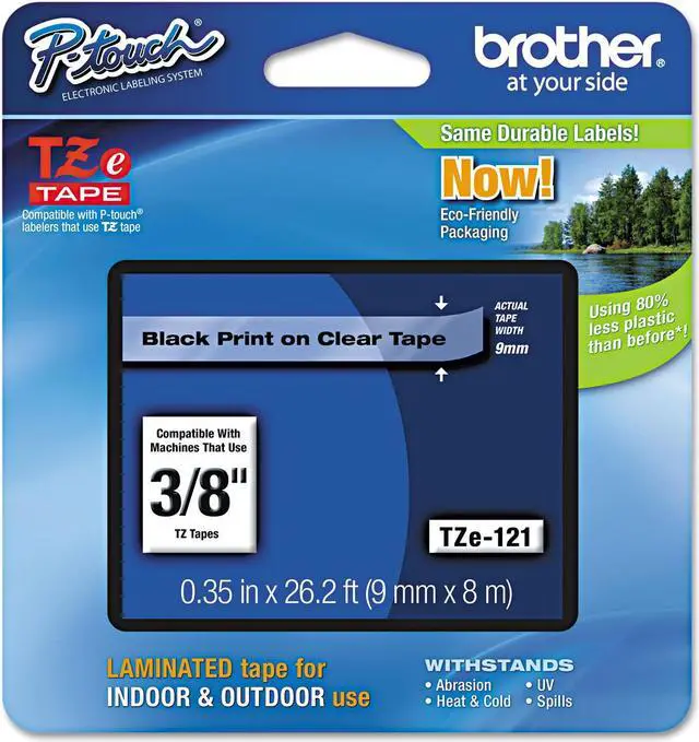 Alt view image 2 of 5 - TZe121 9mm (0.35") Black on Clear tape for P-Touch labelers (TZ machines)