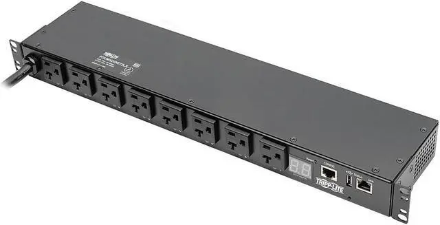 Alt view image 12 of 20 - Tripp Lite 1.9kW Single-Phase Switched PDU, LX Platform Interface, 120V Outlets (8 x 5-15/20R), NEMA L5-20P, 12.0 Feet Cord, 1U Rack, TAA (PDUMH20NET2LX)