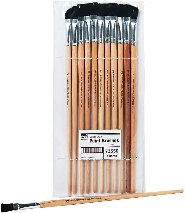 Alt view image 6 of 7 - Charles Leonard Long Handle Easel Brush Size 12 Natural Bristle Flat 12/Pack 73550