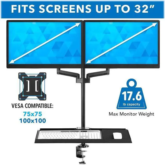 Alt view image 11 of 11 - Mount-It! Dual Monitor Standing Gaming Desk Mount with Keyboard Tray | Fits Up to 32" Screens
