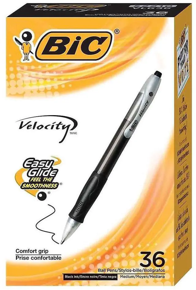 Alt view image 17 of 17 - BIC Velocity Retractable Ball Pen Black Ink 1 mm 36/Pack VLG361BK