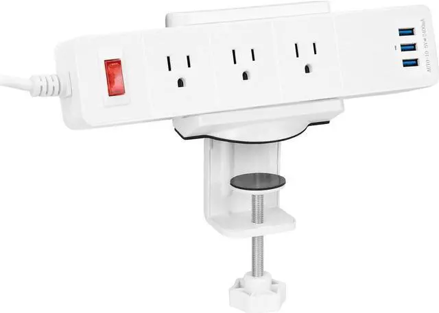 Alt view image 8 of 14 - Mount-It! White Power Strip and Clamp Desk Mount | 3 USB and AC Ports
