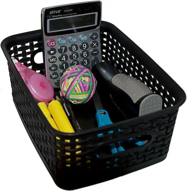 Alt view image 6 of 7 - Staples Plastic Weave Bin Black Small 36000