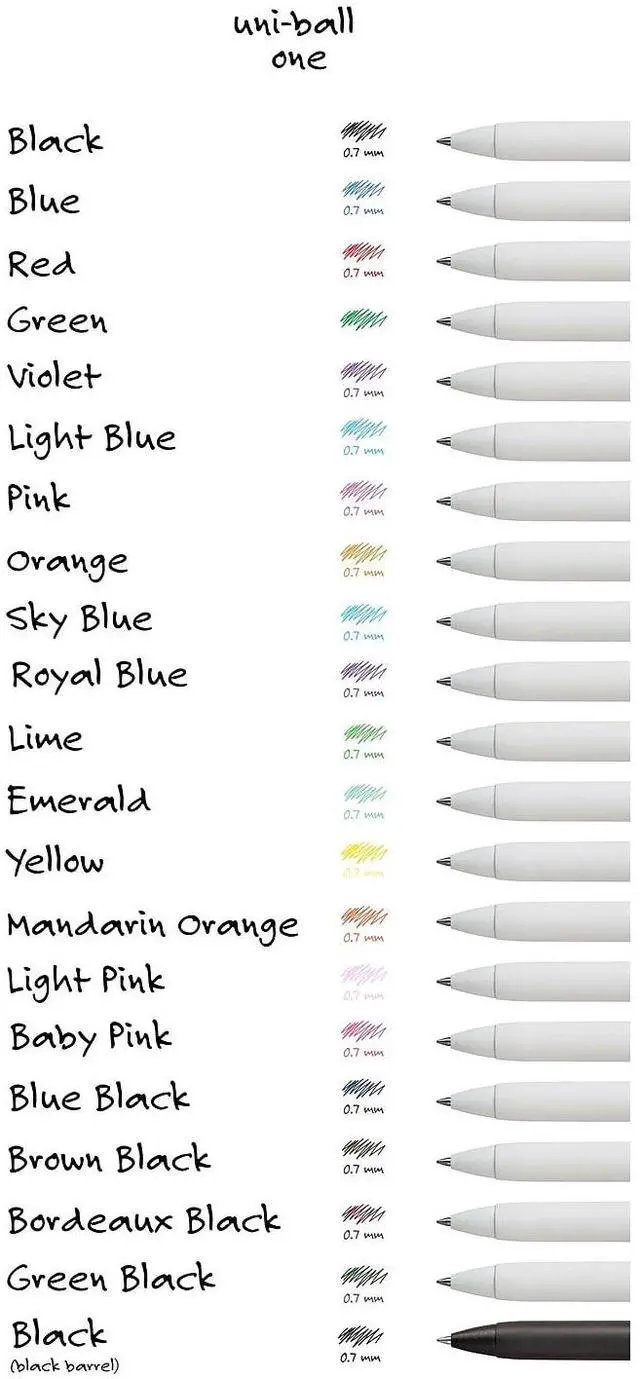 Alt view image 8 of 8 - uniONE Gel Pen Retractable Medium 0.7 mm Black Ink White/Black Barrel Dozen 70362