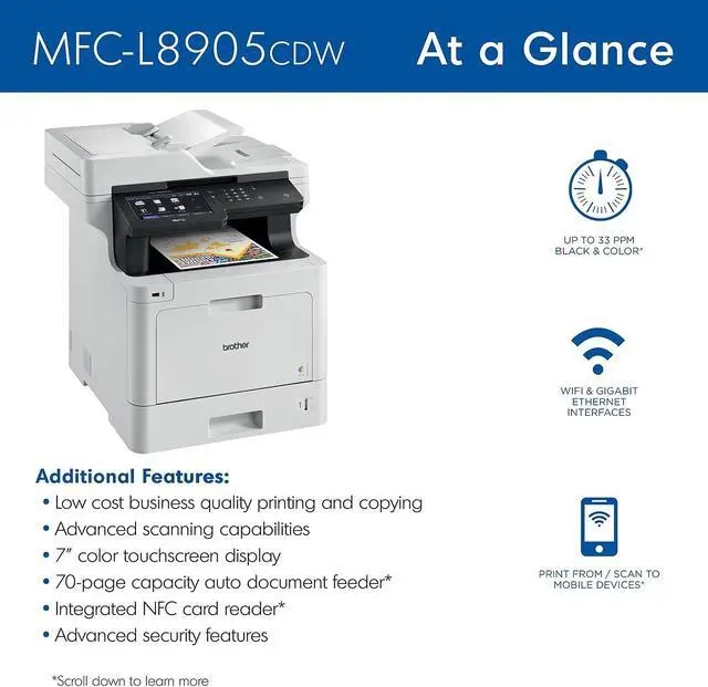 Alt view image 6 of 19 - Brother Business Color Laser All-in-One Printer with Low-cost Printing, Duplex Print, Scan, Copy and Wireless Networking Model MFCL8905CDW