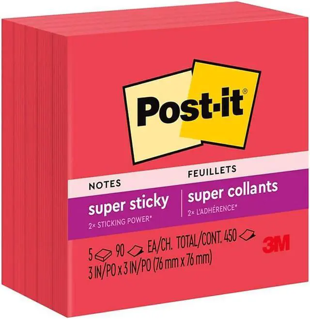 Main image of Post-it Super Sticky Notes 3" x 3" Red 90 Sheets/Pad 258342
