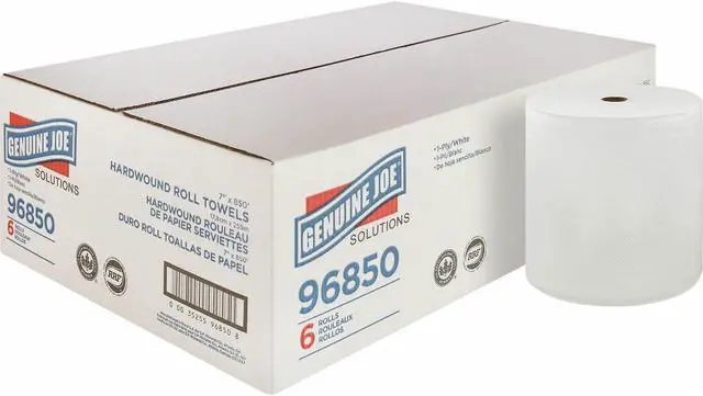 Main image of Genuine Joe Hard Wound Roll Towel 1-Ply 7"x850' 6RL/CT White 96850