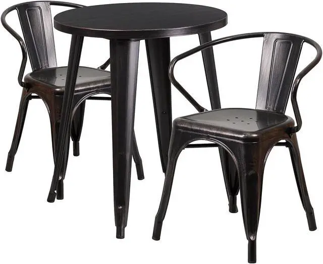 Alt view image 8 of 12 - Flash Furniture Napoleon Indoor-Outdoor 24" Round Table Set with 2 Arm Chairs Black-Antique Gold (CH518TH218ABQ)