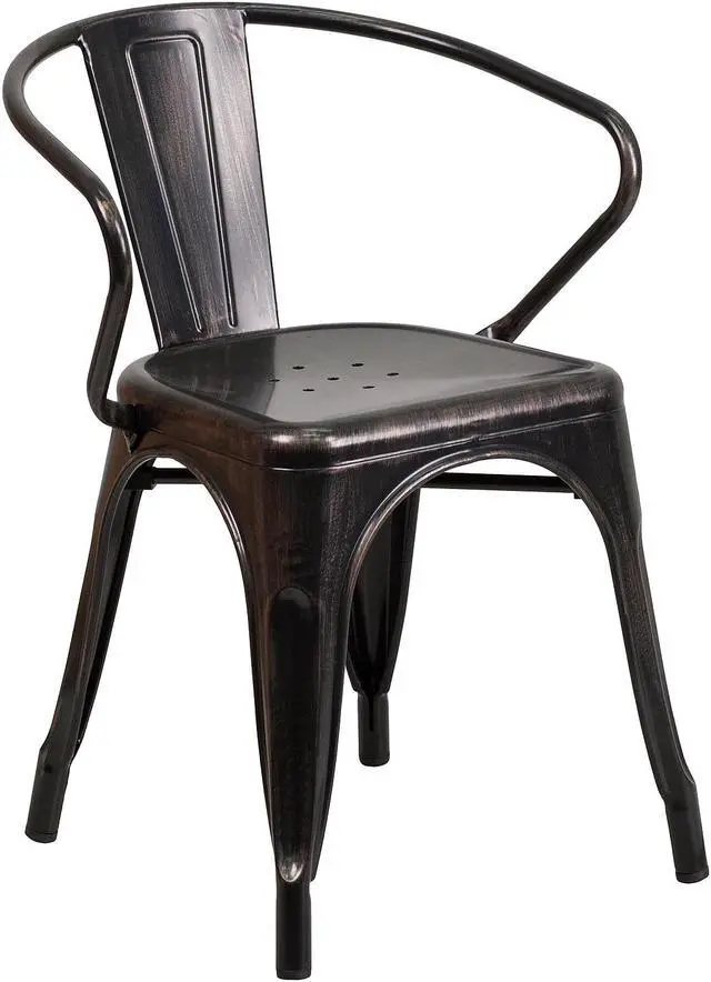 Alt view image 12 of 12 - Flash Furniture Napoleon Indoor-Outdoor 24" Round Table Set with 2 Arm Chairs Black-Antique Gold (CH518TH218ABQ)