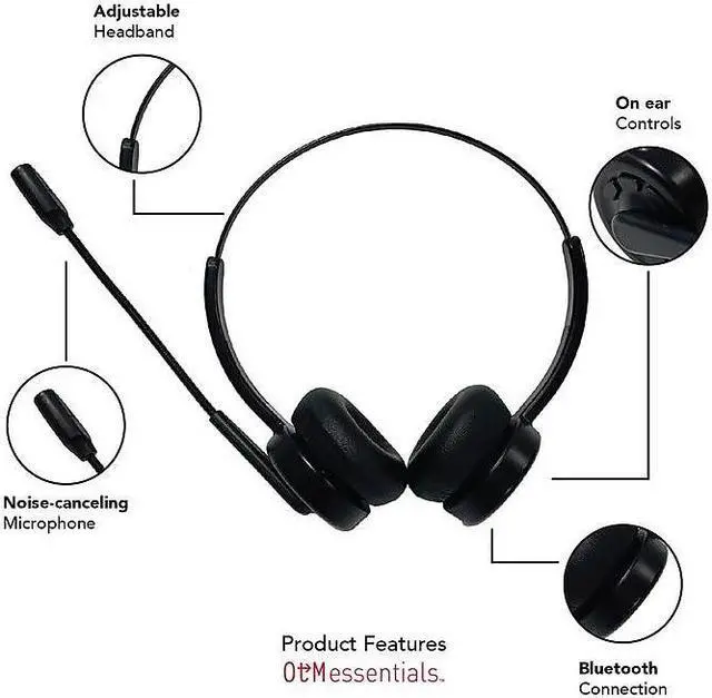 Alt view image 2 of 4 - OTM Essentials Pro Wireless Noise Canceling Stereo Headset Over-the-Head Black (OB-A6A) OB-A6B