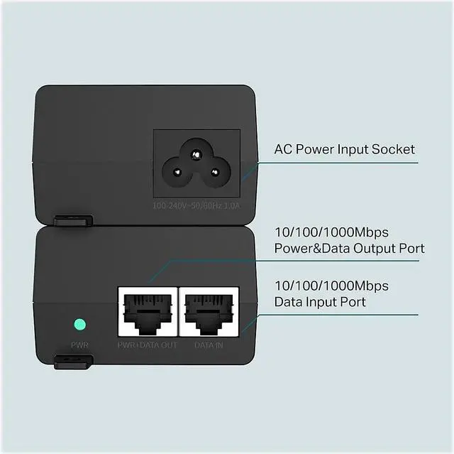 Alt view image 3 of 17 - TP-LINK PoE+ Injector Black (TL-POE160S) TLPOE160S