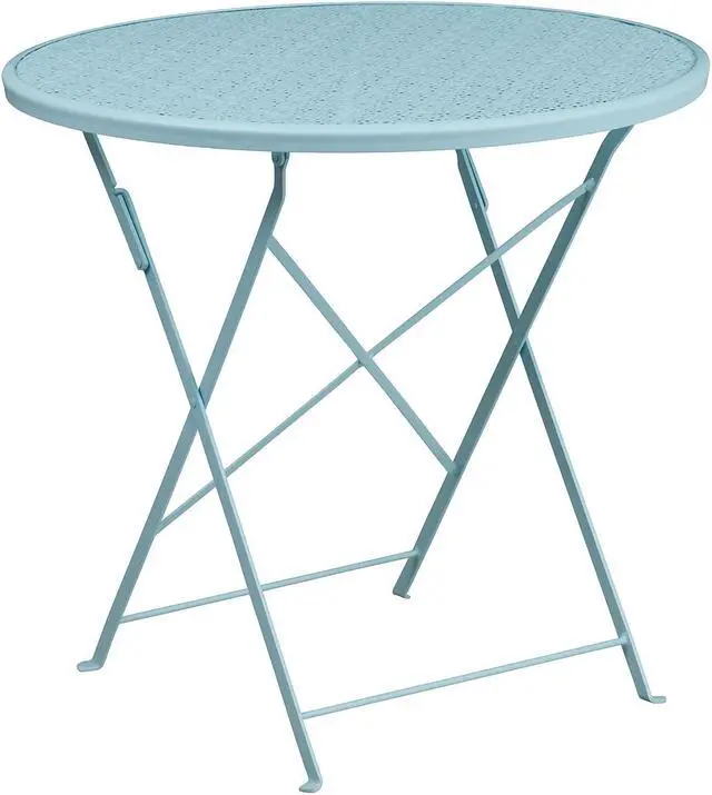 Alt view image 12 of 17 - Commercial Grade 30" Round Sky Blue Indoor-Outdoor Steel Folding Patio Table