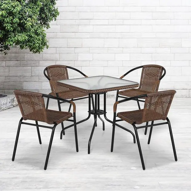 Alt view image 8 of 13 - Devon Set of 2 Indoor/Outdoor Modern Papasan Patio Chairs, Rope with Tan Finish PE Wicker Rattan and Light Gray Cushions