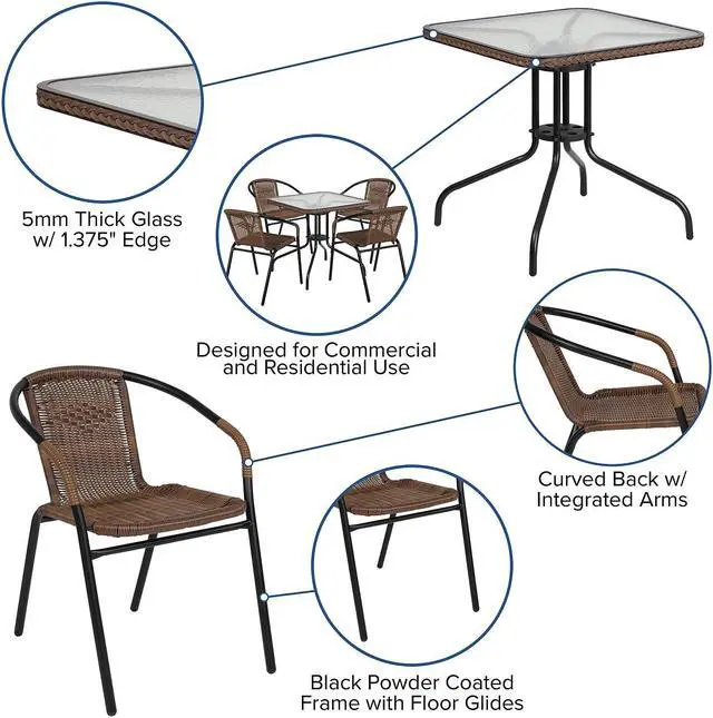 Alt view image 11 of 13 - Devon Set of 2 Indoor/Outdoor Modern Papasan Patio Chairs, Rope with Tan Finish PE Wicker Rattan and Light Gray Cushions