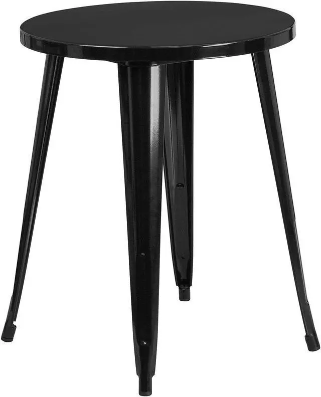Alt view image 10 of 11 - 24'' Round Black Metal Indoor-Outdoor Table Set with 4 Vertical Slat Back Chairs