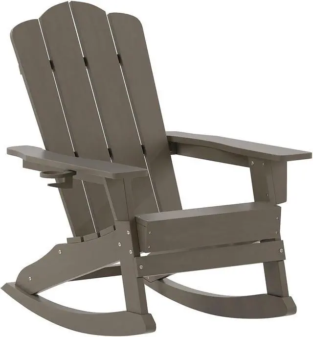 Main image of Flash Furniture Newport Adirondack Rocking Chair with Cup Holder Brown (LEHMP104431BR)