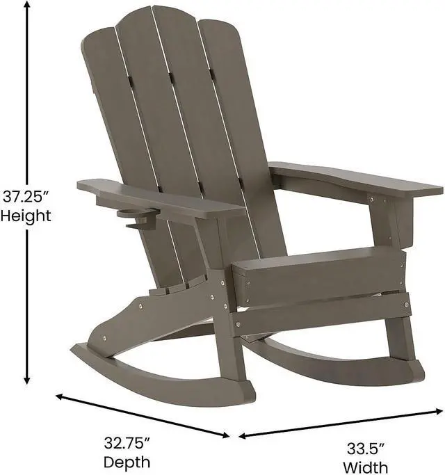 Alt view image 5 of 14 - Flash Furniture Newport Adirondack Rocking Chair with Cup Holder Brown (LEHMP104431BR)