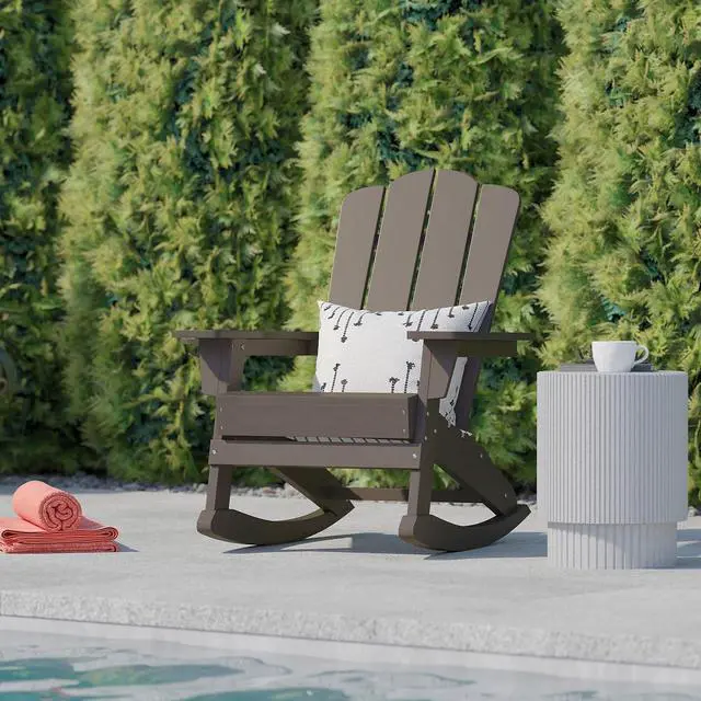 Alt view image 2 of 14 - Flash Furniture Newport Adirondack Rocking Chair with Cup Holder Brown (LEHMP104431BR)