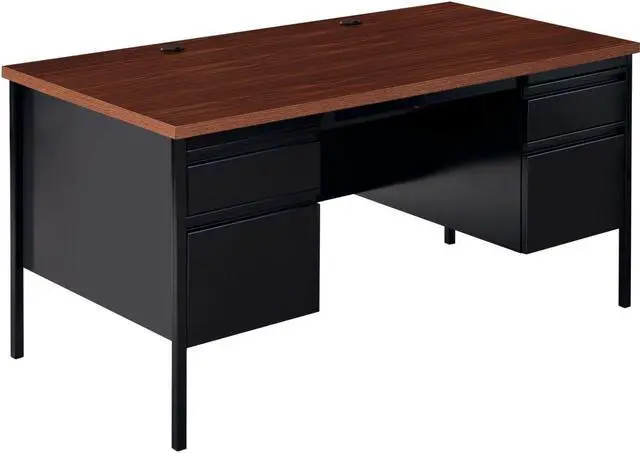 Alt view image 14 of 14 - Lorell Double Pedestal Desk 60"x30"x29-1/2" Black Walnut 60927