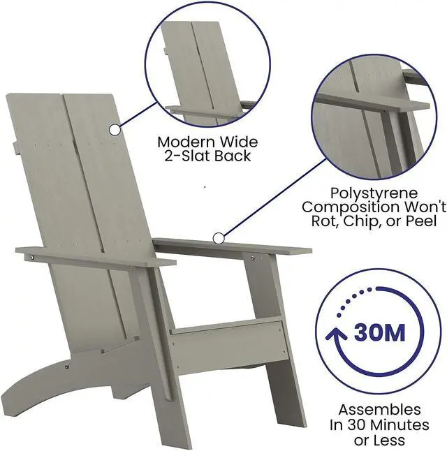 Alt view image 17 of 20 - Charlestown All-Weather Adirondack Chair in Light Gray Faux Wood