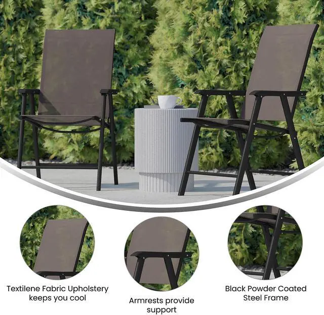 Alt view image 4 of 14 - Flash Furniture Paladin Outdoor Folding Patio Sling Chair Brown 2/Pack (2TLHSC044BR)