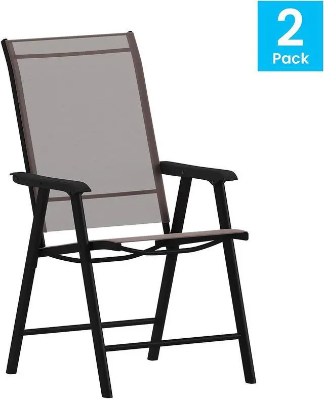 Alt view image 2 of 14 - Flash Furniture Paladin Outdoor Folding Patio Sling Chair Brown 2/Pack (2TLHSC044BR)