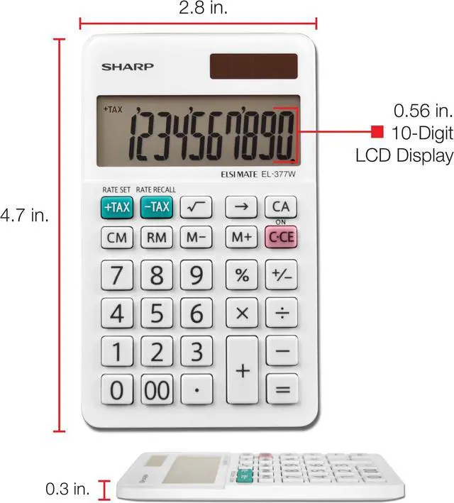 Alt view image 14 of 20 - Sharp EL-377WB Large Pocket Calculator 10-Digit LCD EL377WB