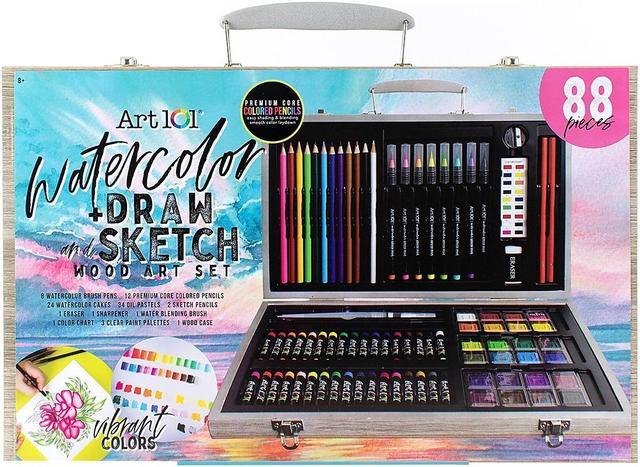 Art 101 Watercolor Draw and Sketch Drawing Kit Assorted Colors 88 Pieces  (53088) 