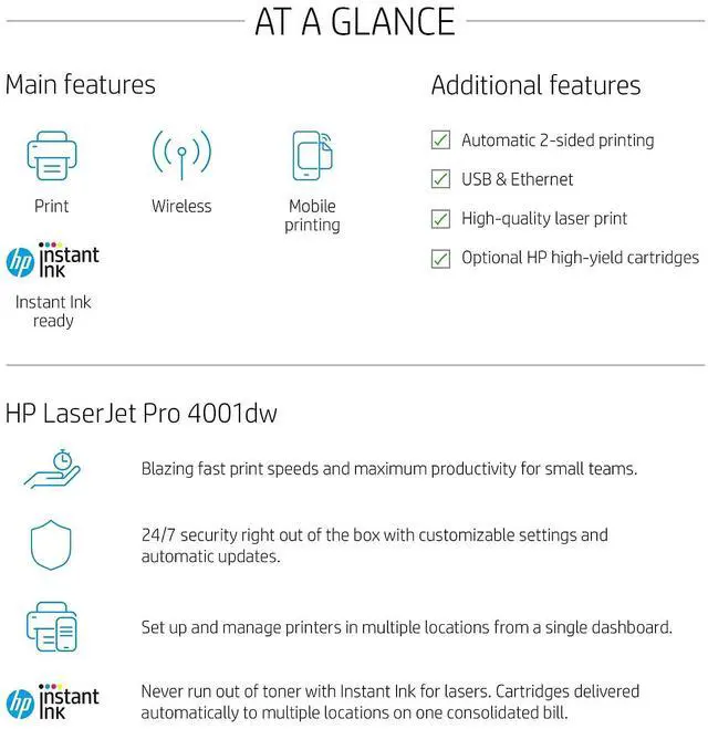 Alt view image 16 of 20 - HP LaserJet Pro 4001dw Laser Printer, Black And White Mobile Print Up to 80,000