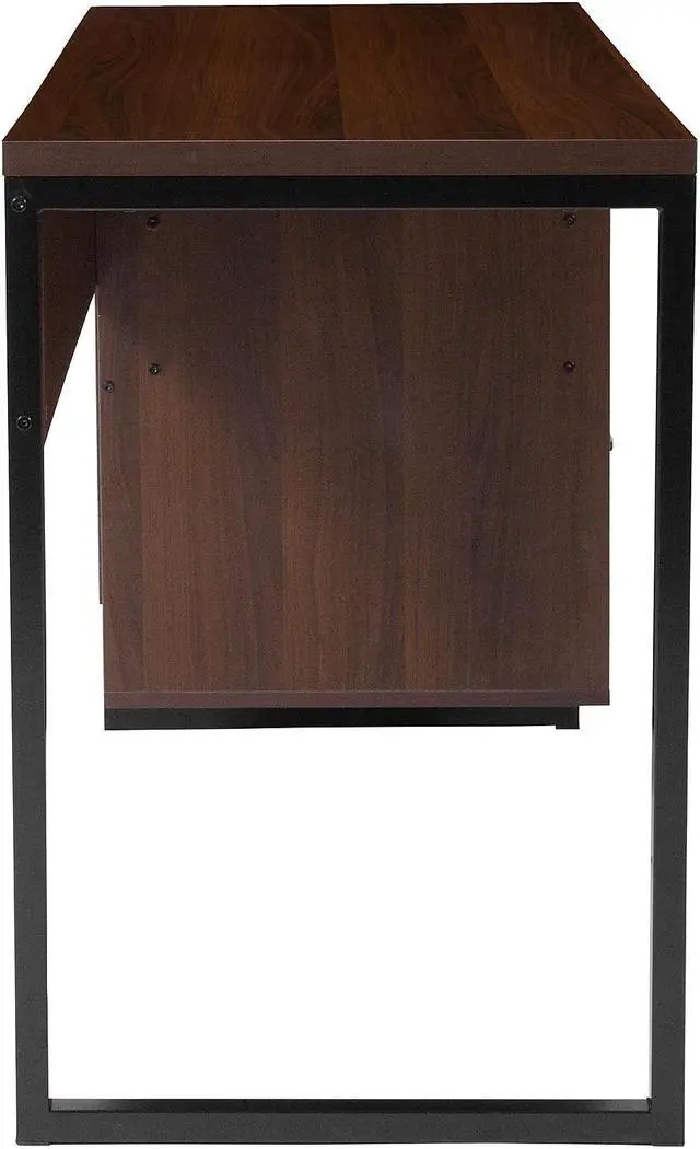 Alt view image 15 of 16 - Northbrook Rustic Coffee Wood Grain Finish Computer Desk with Black Metal Frame