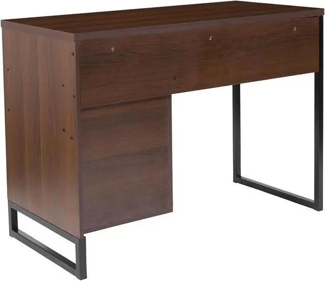 Alt view image 16 of 16 - Northbrook Rustic Coffee Wood Grain Finish Computer Desk with Black Metal Frame