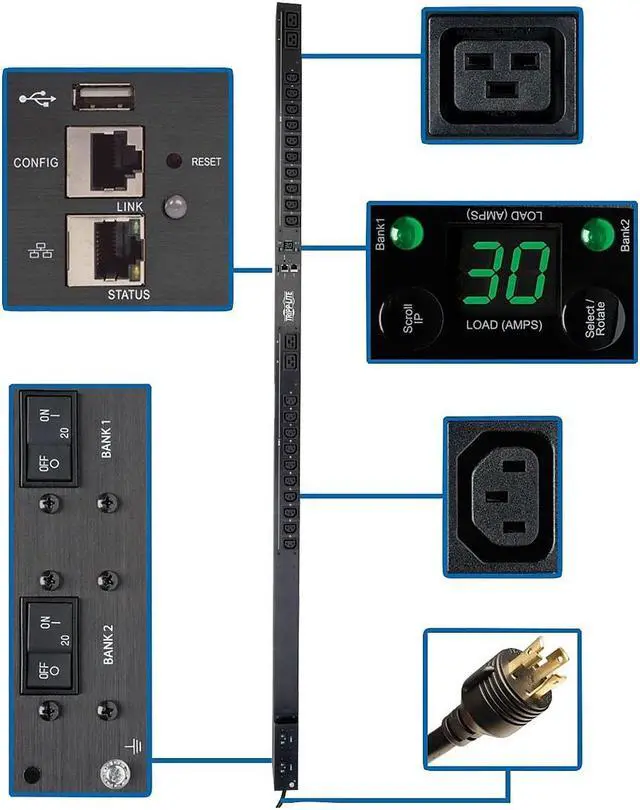 Alt view image 3 of 7 - Tripp Lite PDUMNV30HVLX 5/5.8kW Single-Phase Monitored PDU