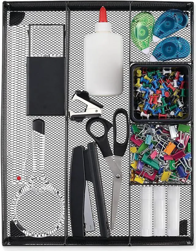 Alt view image 2 of 8 - Universal Metal Mesh Drawer Organizer 15 x 11 7/8 x 2 1/2 Black 20021