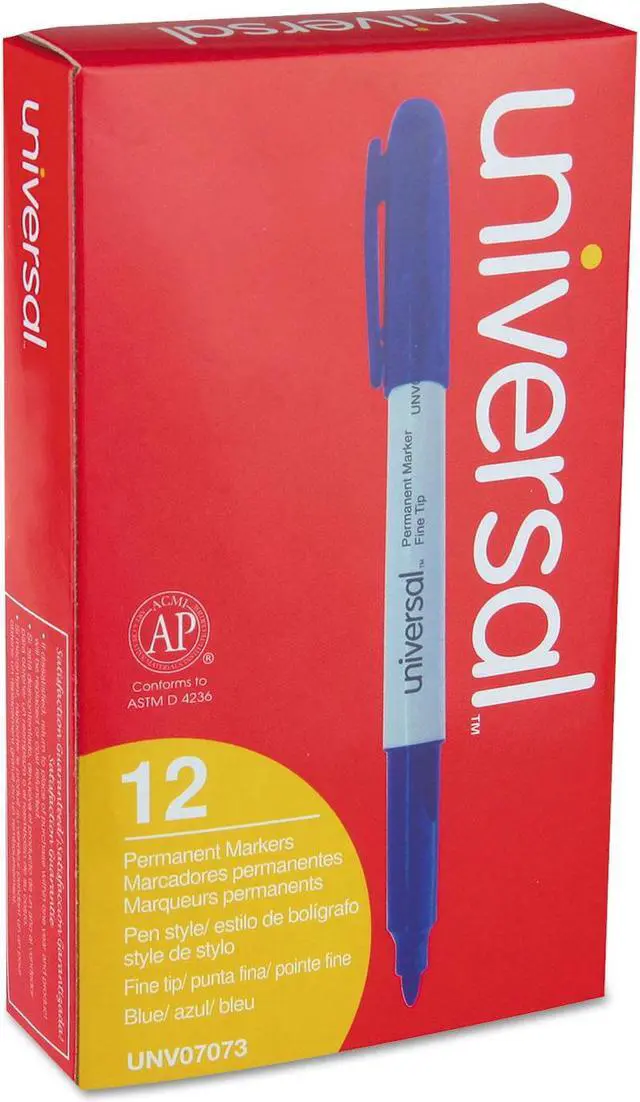 Alt view image 2 of 8 - Universal Pen-Style Permanent Marker Bullet/Fine Blue 1 dozen 07073