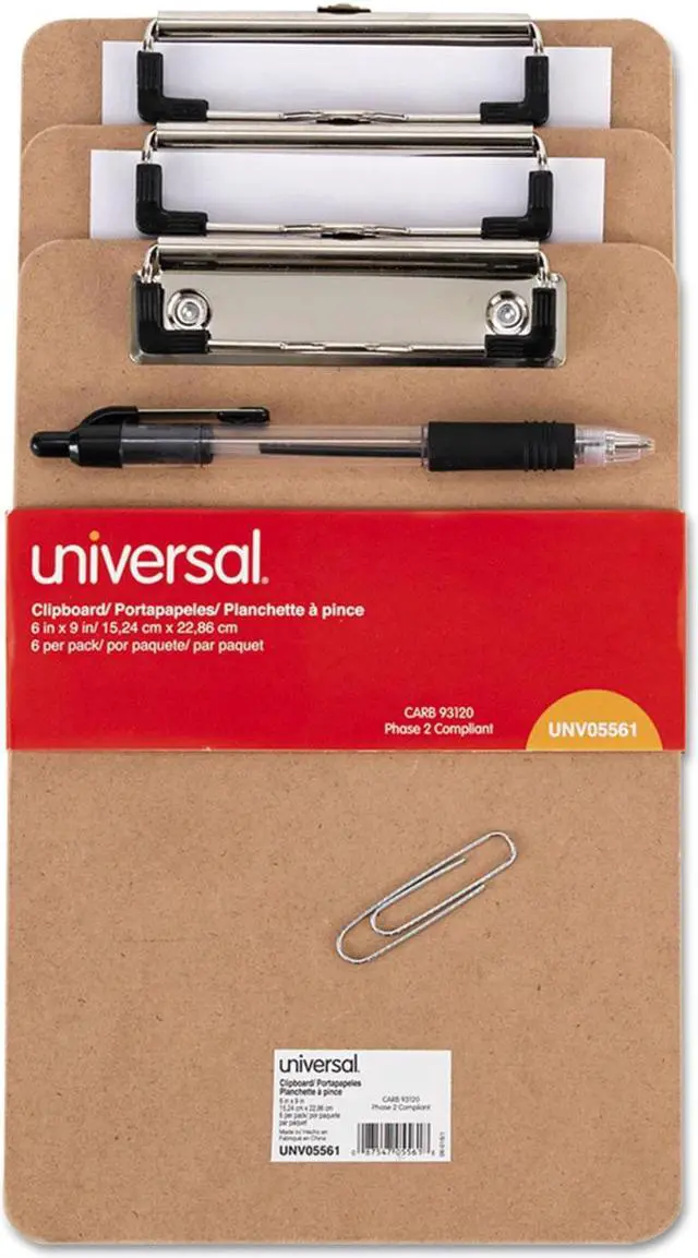 Alt view image 2 of 2 - Universal UNV05561 Hardboard Clipboard with Low-Profile Clip, 1/2" Capacity, 6 x 9, Brown, 6/Pk
