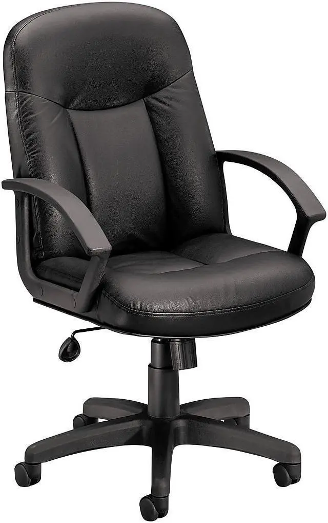 Alt view image 2 of 5 - Basyx VL601 Series Leather High-Back Swivel/Tilt Chair Metal 26 x 33 1/2 x 43 Black VL601SB11
