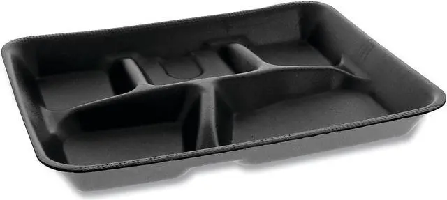 Main image of Pactiv Corporation Pactiv Evergreen Lightweight Foam School Trays 5-Compartment 8.25 x 10.25 x 1 Black 500/Carton YTHB0500SGBX