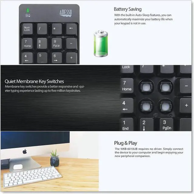 Alt view image 7 of 8 - Adesso WKB6010UB Wireless 18-Key Numeric USB Keypad Black