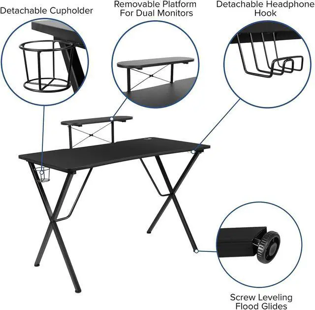 Alt view image 4 of 14 - Flash Furniture 52"W Table Desk Black (NAN-RS-G1031-BK-GG) NANRSG1031BK