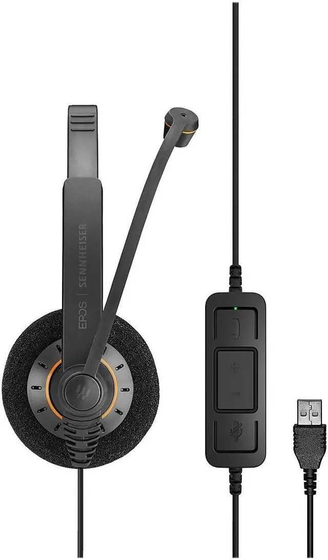 Alt view image 3 of 8 - Sennheiser EPOS I SENNHEISER IMPACT SC 60 USB ML Stereo Headset On Ear Black with Orange Color Highlights (1000551)