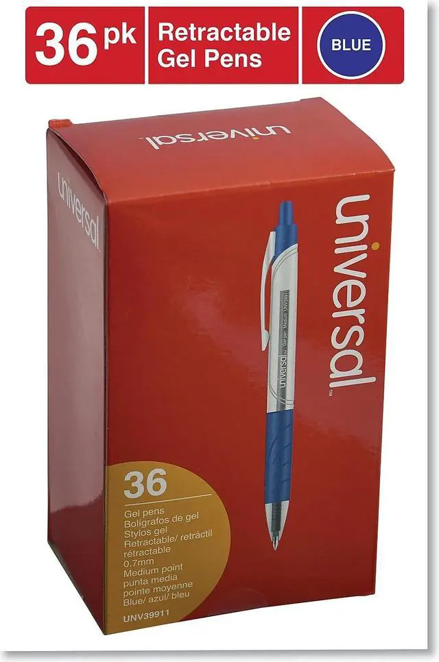 Alt view image 3 of 6 - Universal Comfort Grip Clear Retractable Gel Ink Roller Ball Pen Blue Ink .7mm 36/Pack 39911