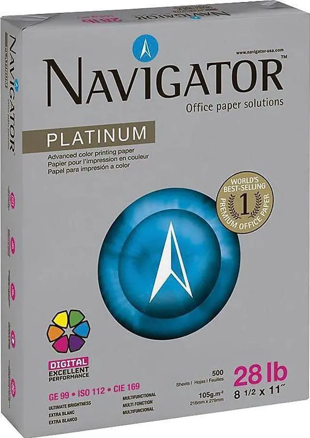 Alt view image 3 of 3 - Navigator Platinum Paper 99 Brightness 28lb 8-1/2 x 11 White 500 Sheets/Ream NPL1128